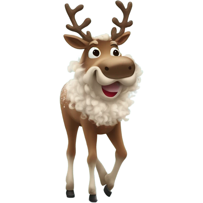 a tap dancing reindeer with curly long frizzy hair and way to much blush on her face  emoji