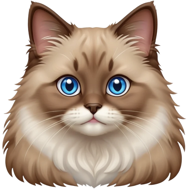 cinematic-adorable-fluffy-brown-ragdoll-cat-portrait-emoji,-head-tilted-cutely-with-big,-sparkling-blue-eyes,-soft-brown-and white-colored-fur-with-darker-points-on-the-ears,-face,-and-paws,-simplified-yet-irresistibly-adorable-features, emoji