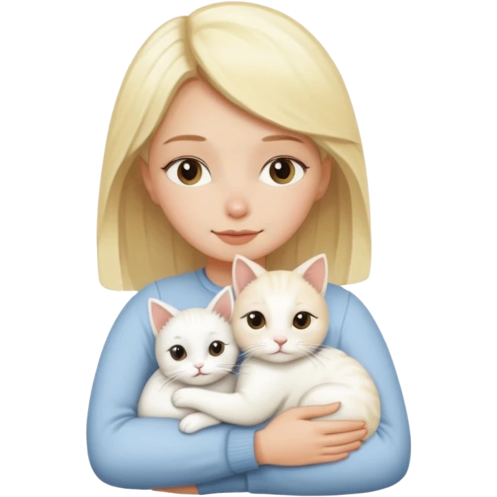 ["Blonde woman hugging a small white cat."] emoji