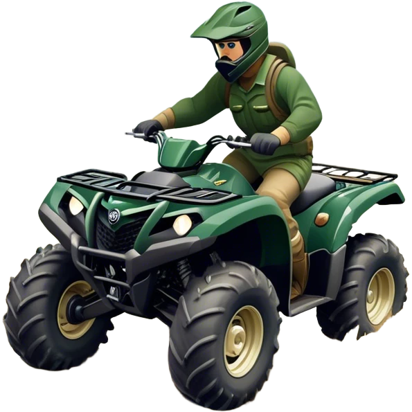 Yamaha Grizzly 700 (2019) – Cinematic-realistic Yamaha Grizzly 700 ATV, its dark green frame tearing through muddy trails. Thick off-road tires grip the rugged terrain emoji