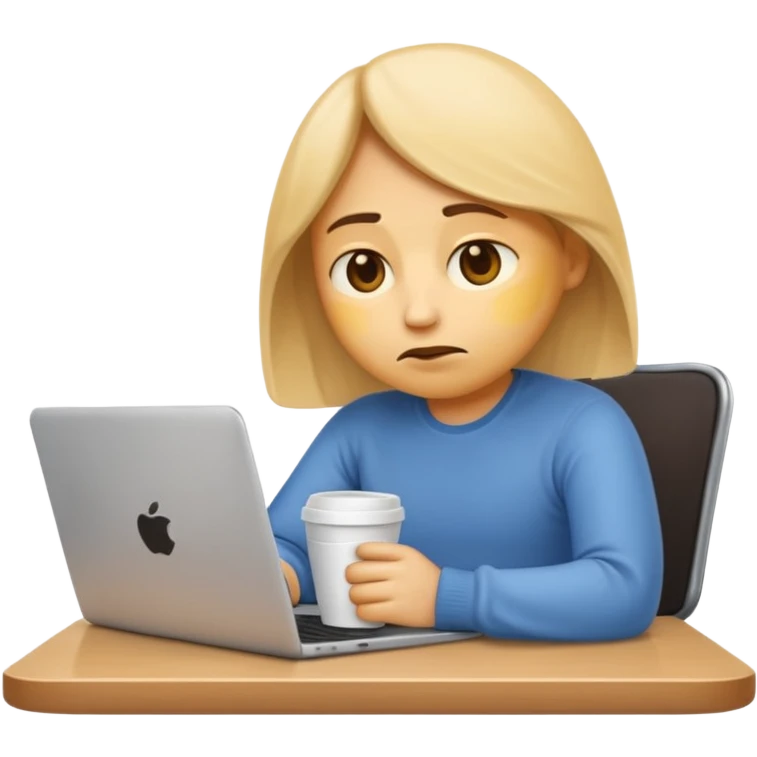 slouching emoji, coffee cup, and laptop together, showing a relaxed, unmotivated mood emoji