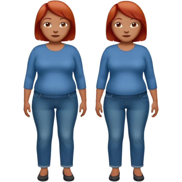 Lazy old Short woman with straight short red hair and fat tummy..wears business casual jeams and full sleeve  tshirt. Not smart looking ill fitting clothes emoji