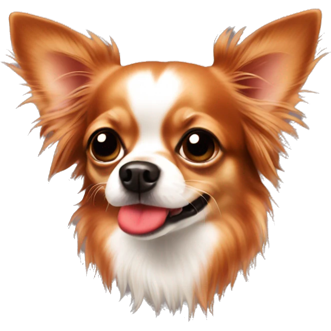 All Red long haired Chihuahua with red mouth emoji