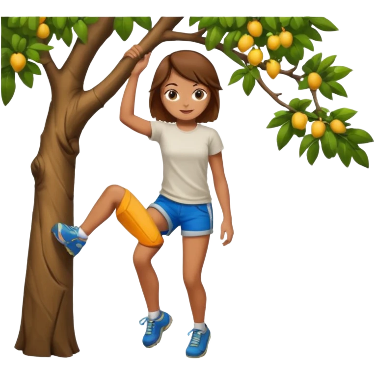 una chica subido de un arbol colgando emoji
