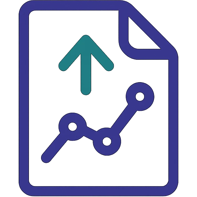 modern minimalist logo for a data professional platform, combining a simple chart or graph with a file or upload arrow, in purple and green, no text emoji