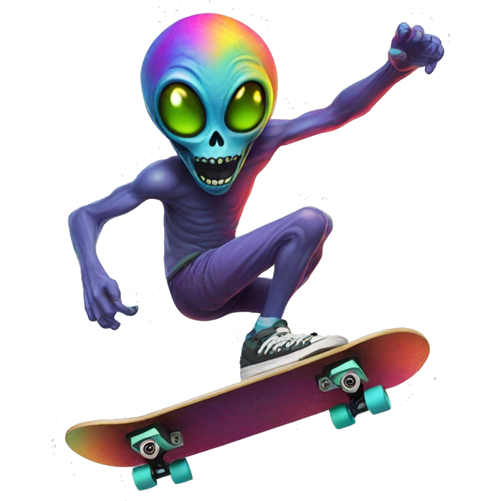 Psychedelic alien skateboarding emoji