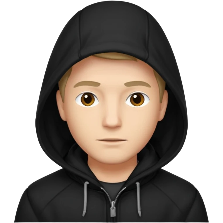 Man in black coat, hood down emoji
