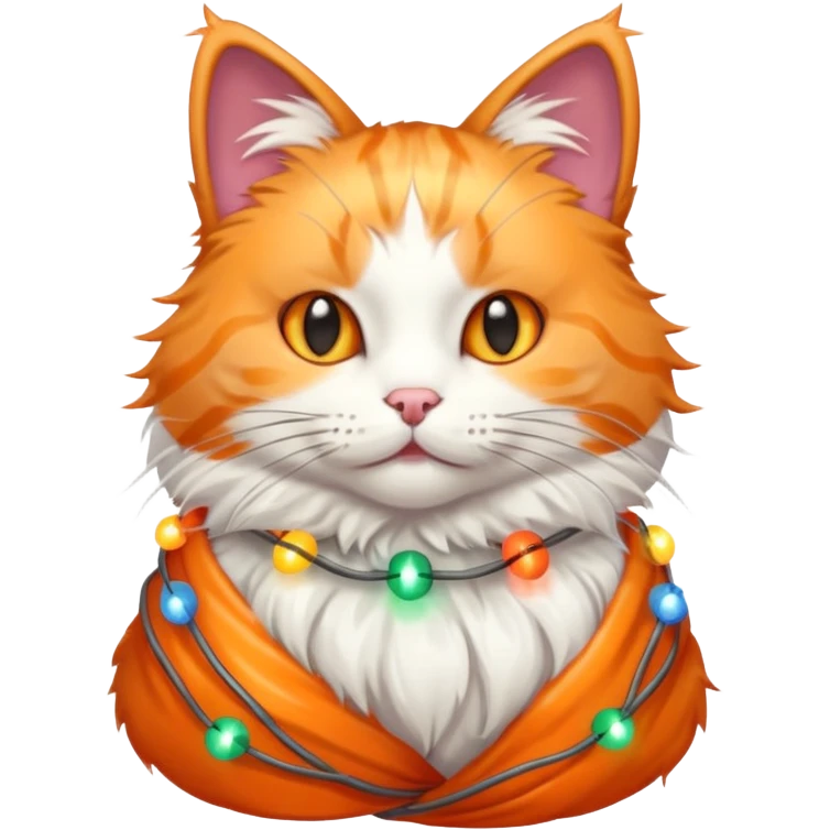cat wrapped in christmas lights emoji
