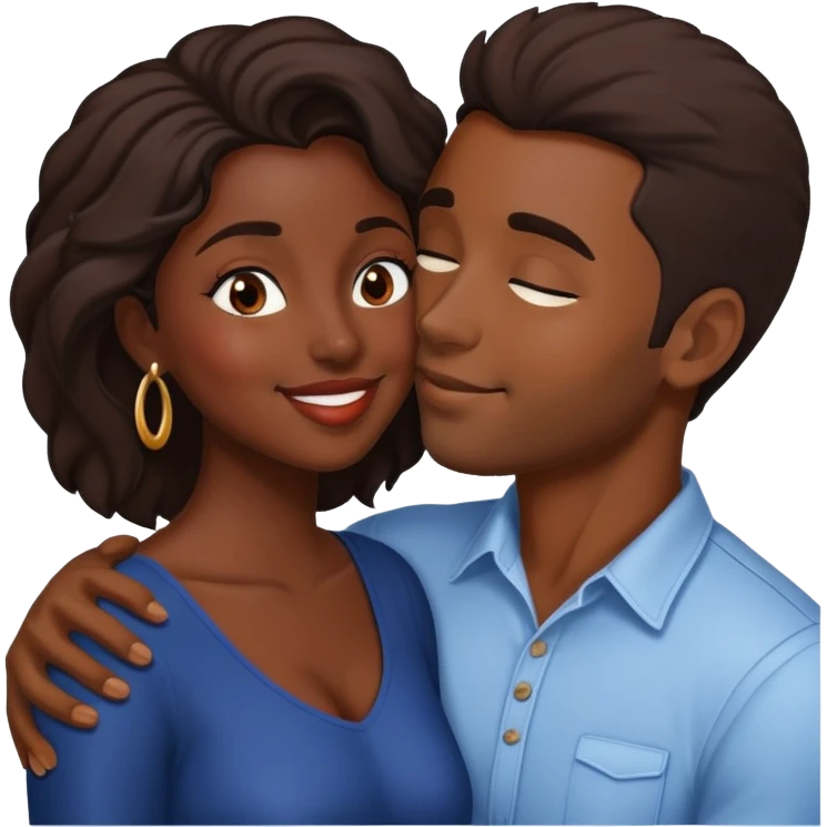 Dark skin woman and brown skin man kissing emoji