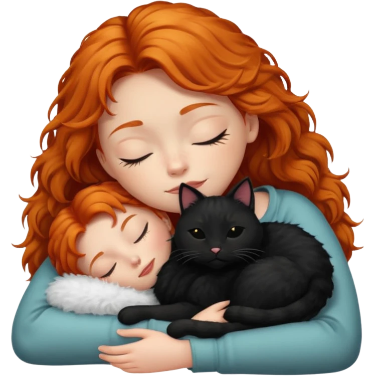 Ginger Girl sleeping with black cat emoji