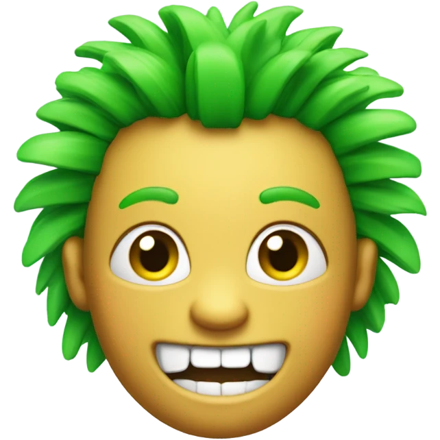Green smiling 3d emoji with Mohawk and teeth emoji