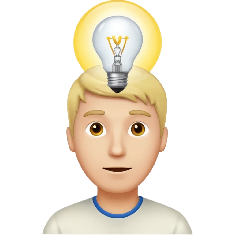 white man with light bulb over head, came up with idea emoji