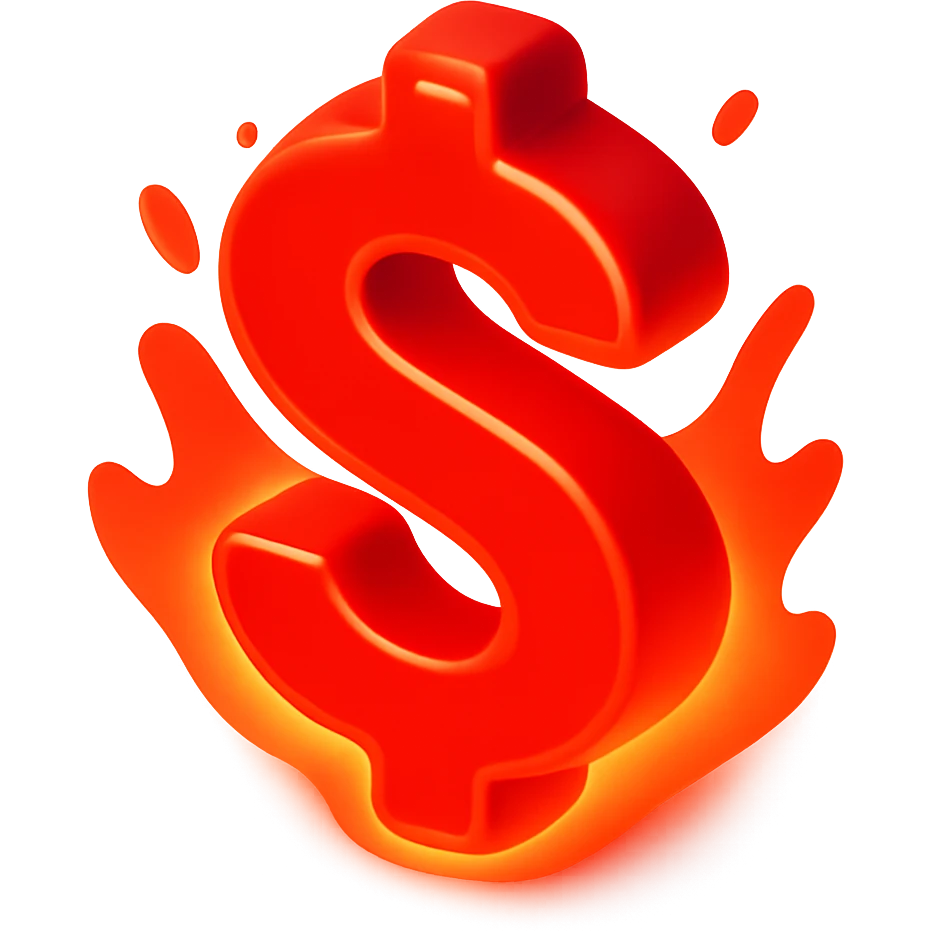 Change the dollar sign to a vivid red color, remove the background so it is transparent, keep the fiery lava glow and intense heat effect. emoji