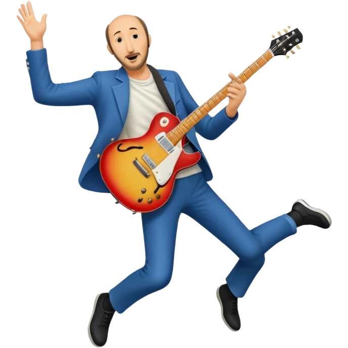 Pete Townshend jumping, mid-air, guitar swing emoji
