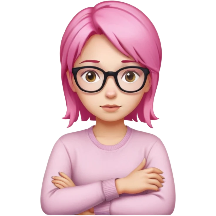 Girl with pink hair and glasses crossing her arms looking confident emoji