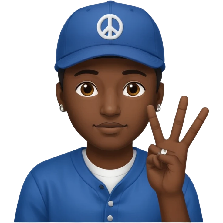 Hiphopper with baseball cap doing a peace sign with his fingers emoji
