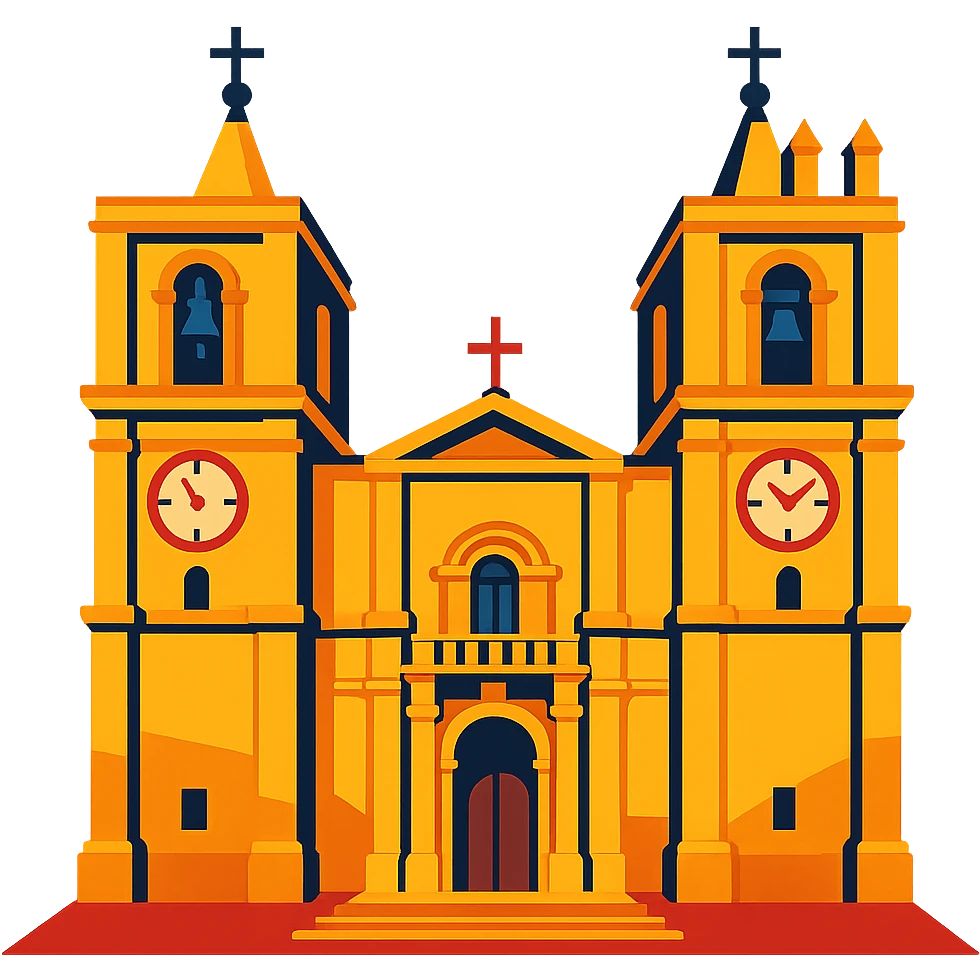 Catedral de San Juan en Malta, detalles de las torres y entrada, estilo ilustrativo emoji