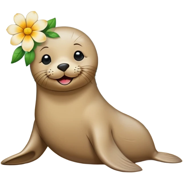 Seal on the beach with the flower on the head emoji