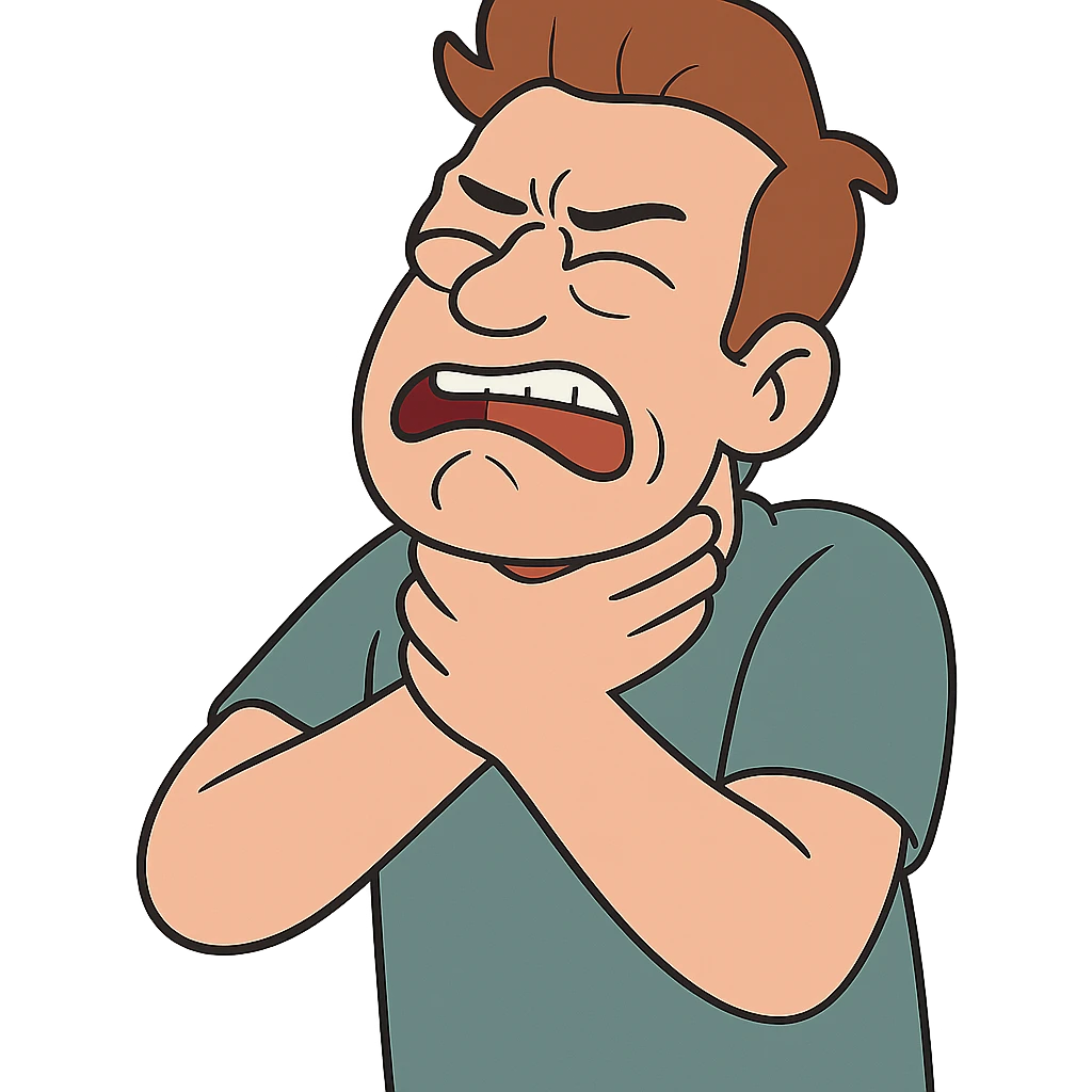 flat toon style man choking himself with his hands, no background emoji