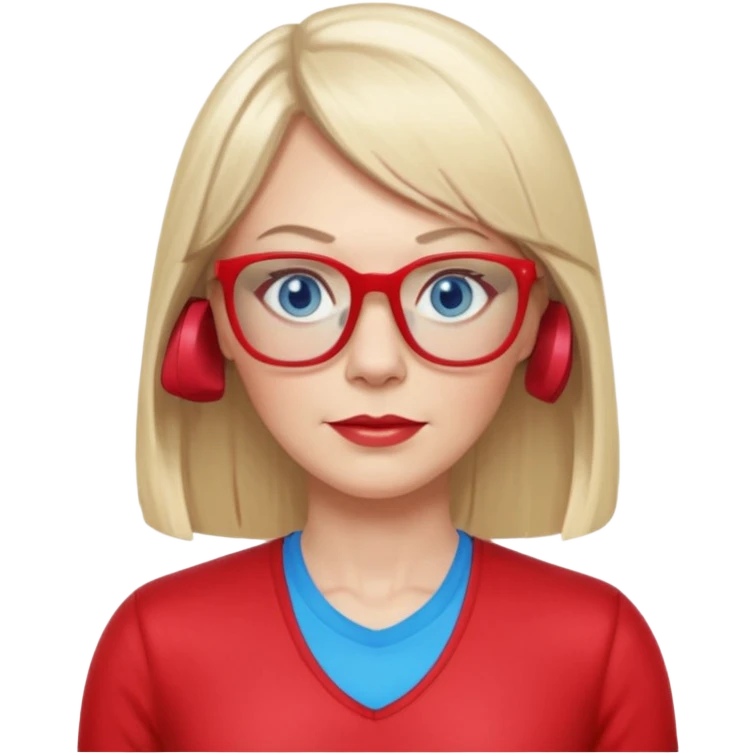 45 yr old white woman, pale skin, long straight blond hair parted in center, blue eyes, bangs, clothes for gym, big red glasses emoji
