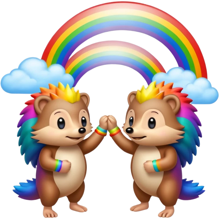 The Hedgehog Is Retro Holding Both Hands With Rainbow In Sky emoji