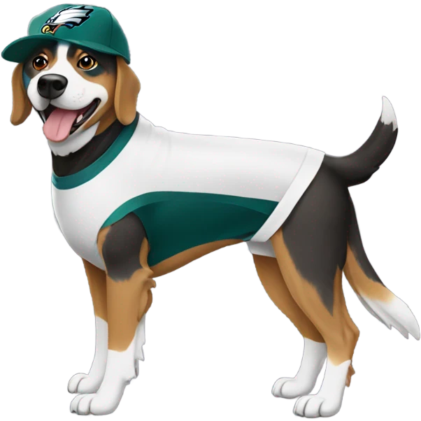 Mixed dog wearing eagles gear emoji