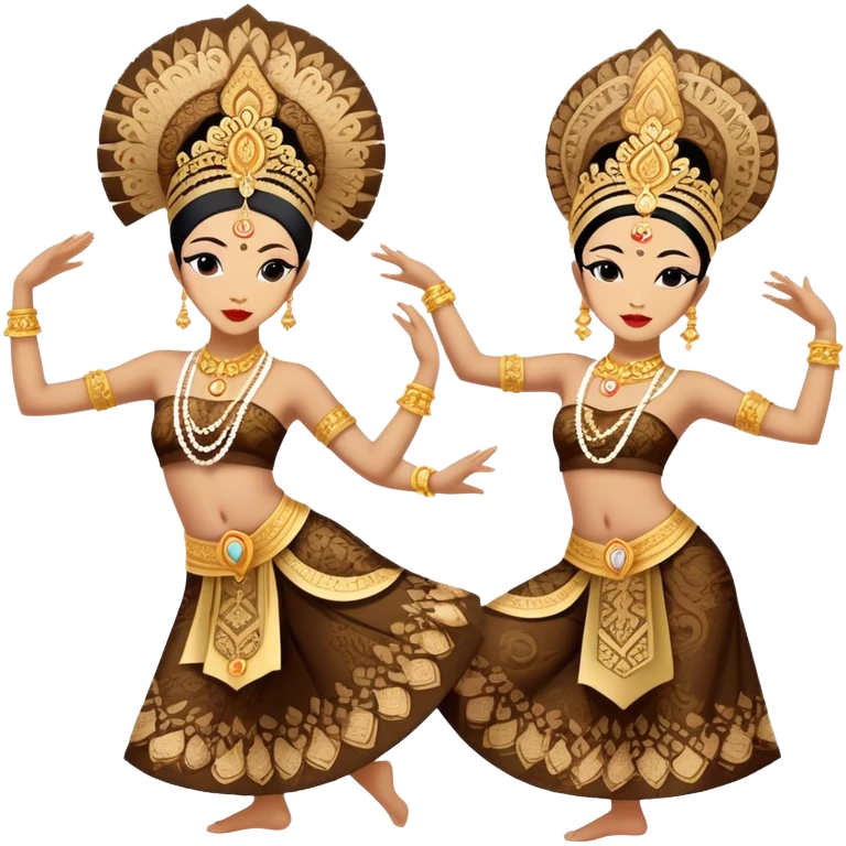 ​Cinematic Realistic Traditional Javanese Dancers, depicted as two graceful dancers in ornate traditional costumes with intricate batik patterns and elaborate headpieces, captured in dynamic poses during a ritual dance in an ancient temple courtyard, rendered with soft golden lighting and rich cultural textures, emoji