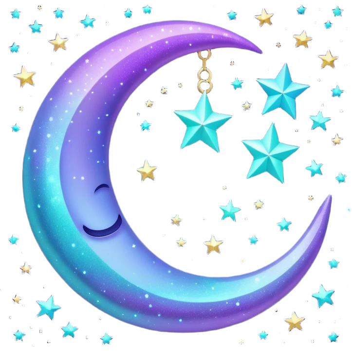 glitter purple and cian crescent moon emoji