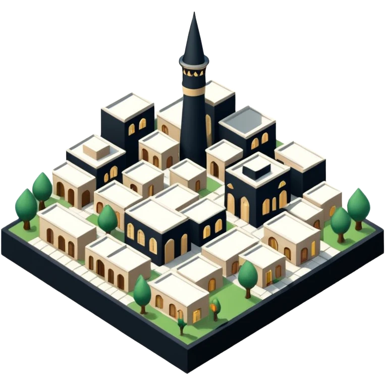 little city and many, small, ordinary, simple, home, Iranian-style, 1980, isometric emoji