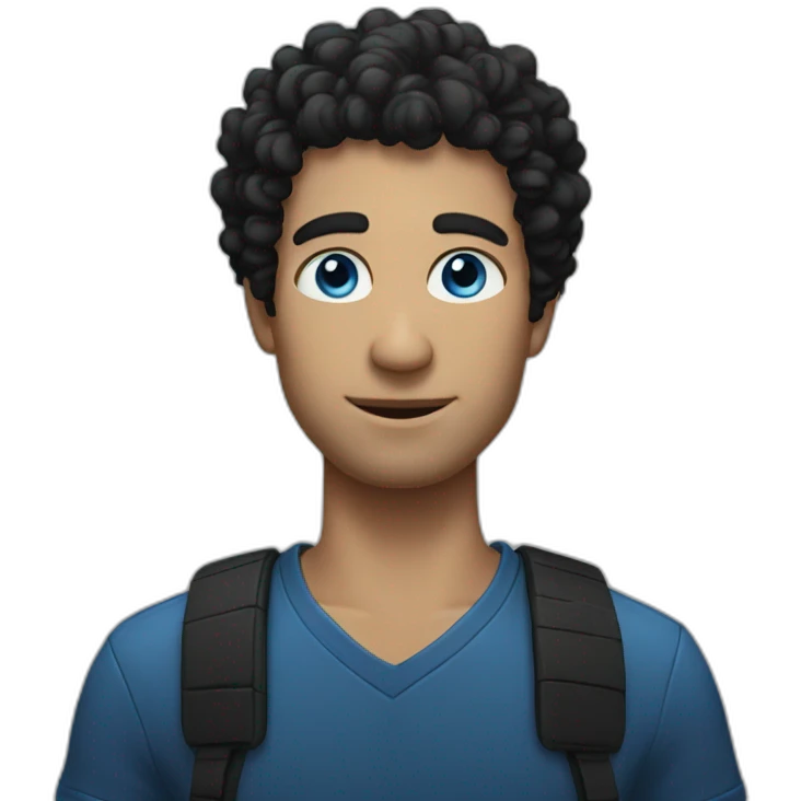 A man with blue eyes and black curly hair emoji