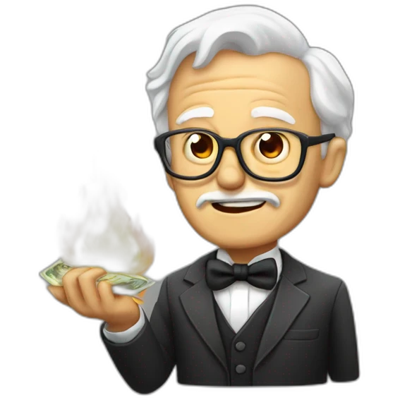 old man bowtie burning money emoji