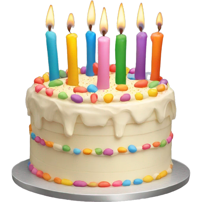 Vanilla Birthday cake with colorful candles  emoji