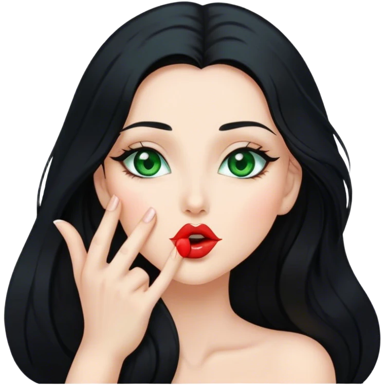 Beautiful lady with long black hair and green eyes blowing a kiss emoji