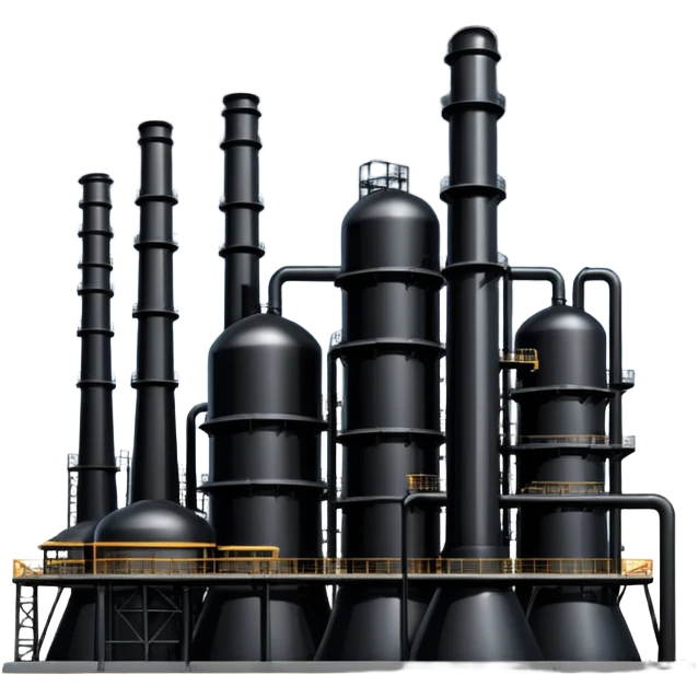 generate a beautiful big black oil refining station. realistic and cinematic. glossy. 4 different options emoji