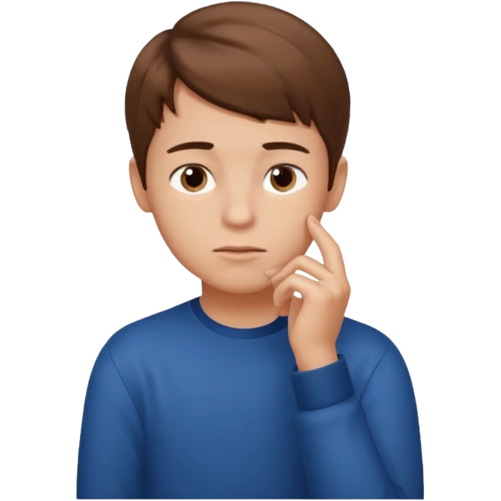 boy thinking with one hand on his chin emoji