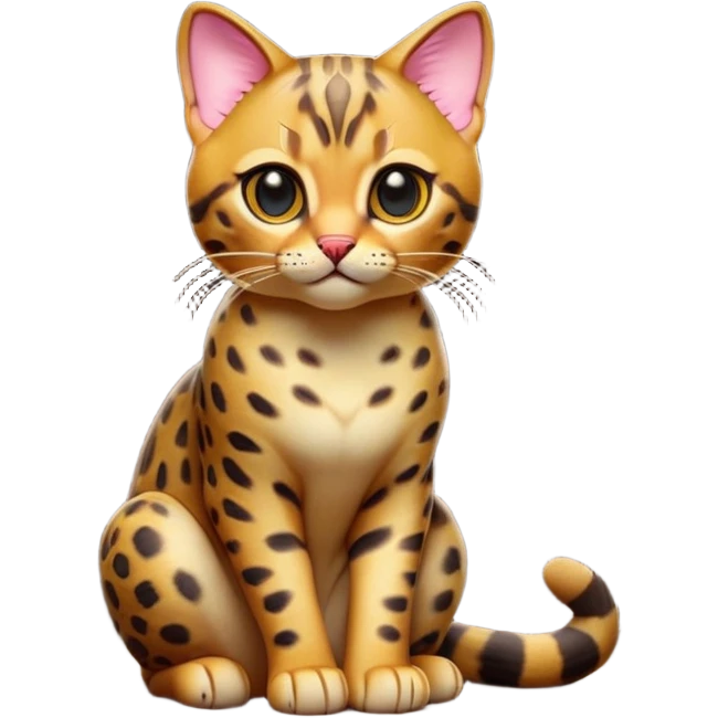 cinematic-[Bengal cat]-realistic-full-body-sitting-emoji,-tail-curled-playfully-around-its-paws,-head-tilted-dramatically,-sleek-[leopard patterned]-fur,-simplified-yet-hilariously-adorable-features,-highly-detailed,-glowing-with-an-almost-sarcastic-glow emoji