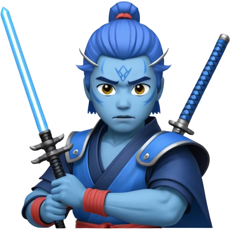samurai with laser sword, blue emoji