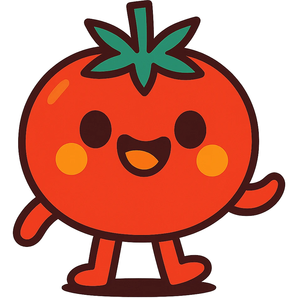 cute tomato mascot, smiling, unique illustration style emoji
