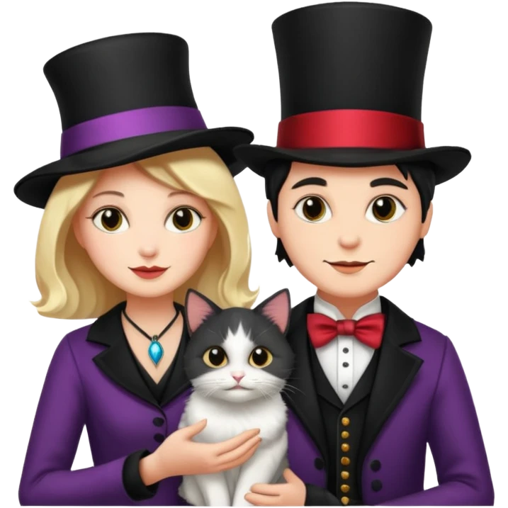 magician couple and their pet cat emoji