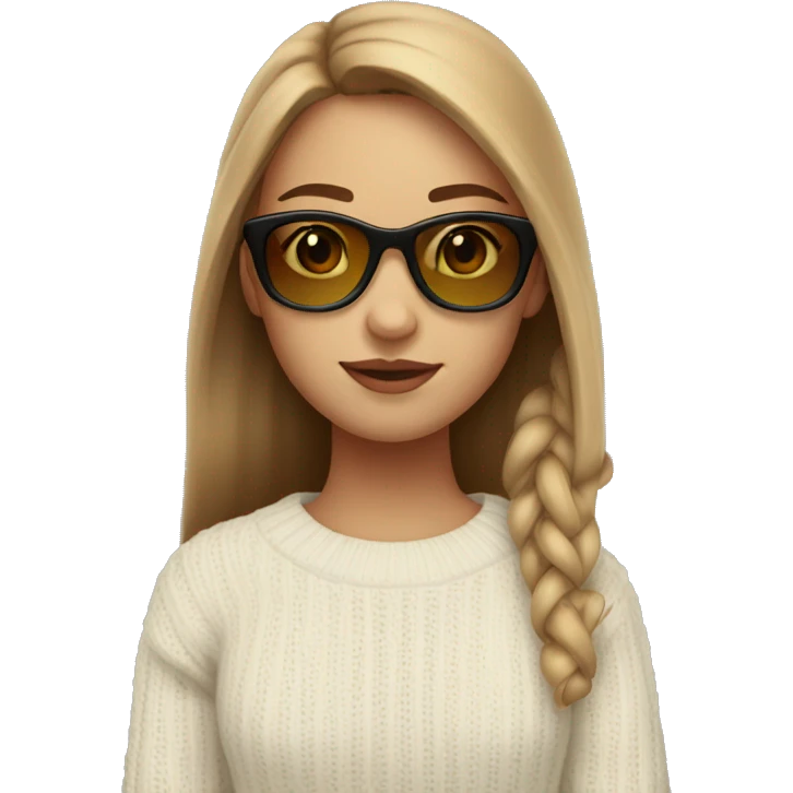 Girl with light brown hair, sunglasses, white. 21 years old. Wearing sweater  emoji
