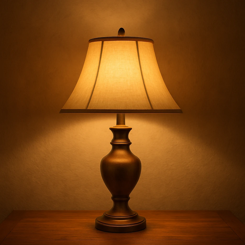 lamp with a classic shade, warm light, cozy feel emoji