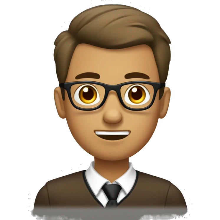 Brown student with a pompadour, glasses and a bald head. He is bored in the classroom. emoji
