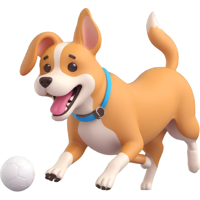 dog chasing ball in forrest, close up pose emoji