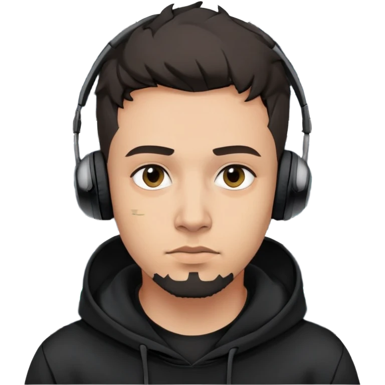 Gender: Male Hair: Messy black undercut with coding headset Face: Deep eye bags, stubble shadow Clothes: Black hoodie with "EVM" logo Action: Debugging Solidity code on triple monitors emoji