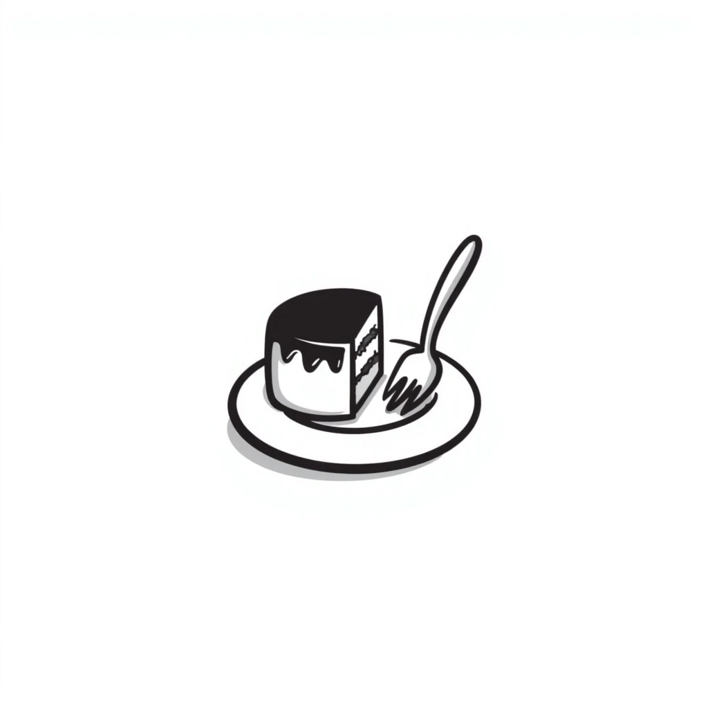 hand-drawn sketch of a partially eaten cake with a fork stuck in it emoji