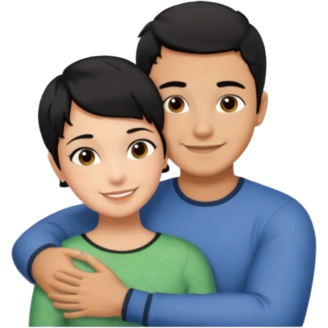 Hot latino man hugging girl black hair pixie cut emoji