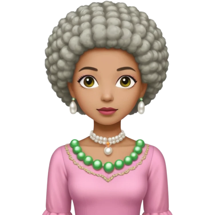 Brown woman with a super short stylish gray Afro  wearing pink and green dress  and pearl blouse with sleeves emoji