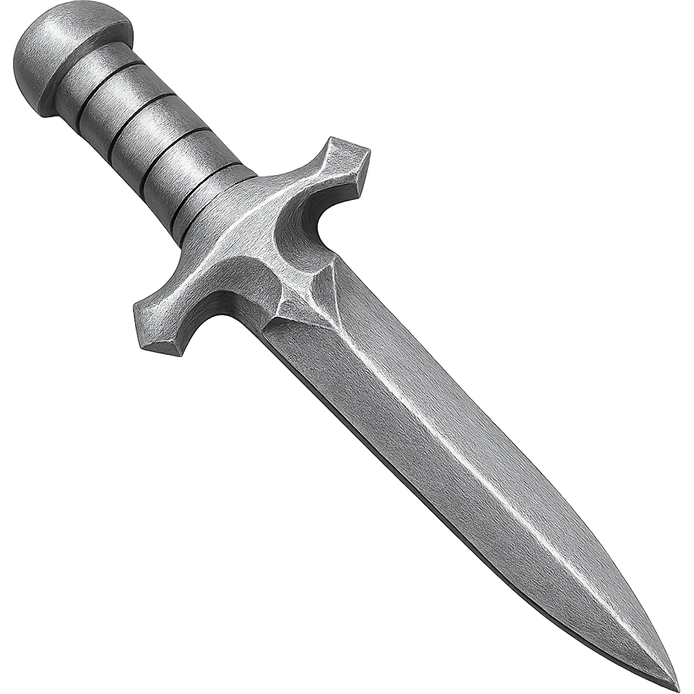 Recolor this iron dagger to steel: make it slightly lighter, crisp, and shiny, keep the same shape, realistic metallic steel, emoji style, transparent background. emoji