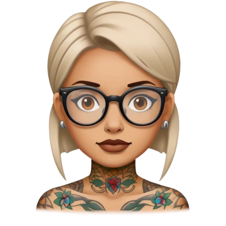 woman face with tattoos wearing glasses emoji