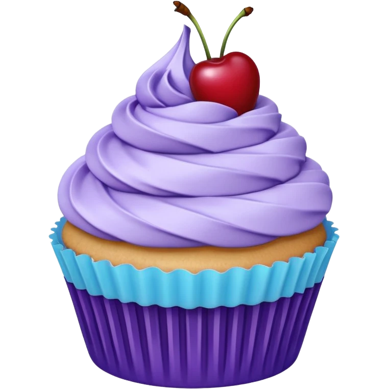 Cupcake: blue cream, purple paper with cherry on top emoji